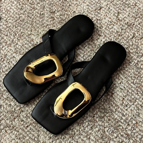 Black Sandals with Gold Accents - Picture 1 of 4